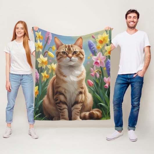 Bengaalse kat lente bloemen schilderen fleece deken (In situ)