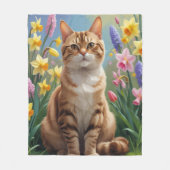 Bengaalse kat lente bloemen schilderen fleece deken (Voorkant)