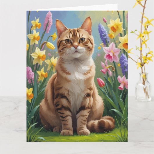 Bengaalse kat lente bloemen schilderen kaart (Gele Bloem)