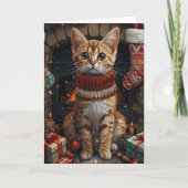 Bengaalse kat met kerstcadeaus open haard kaart (Voorkant)