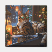 Bengaalse Kat Met Kerstverlichting Vakantie Magneet (Voorkant)