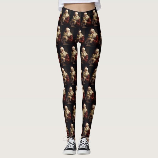 Bengaalse kat met Sinterklaas Festive Kerstmis Leggings (Voorkant)