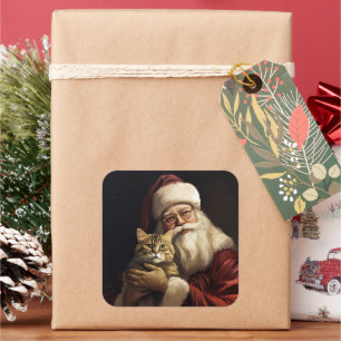 Bengaalse kat met Sinterklaas Festive Kerstmis Vierkante Sticker