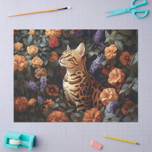 Bengaalse kat Mooie bloemen Decoupage Tissuepapier (Craft)
