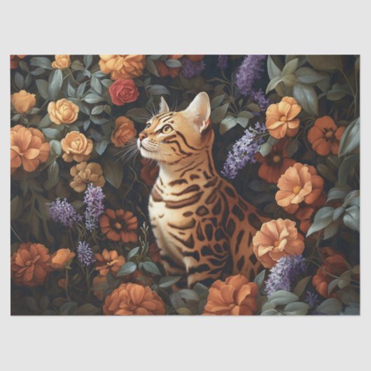Bengaalse kat Mooie bloemen Decoupage Tissuepapier (Voorkant)
