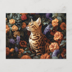 Bengaalse kat omringd door prachtige bloemen briefkaart