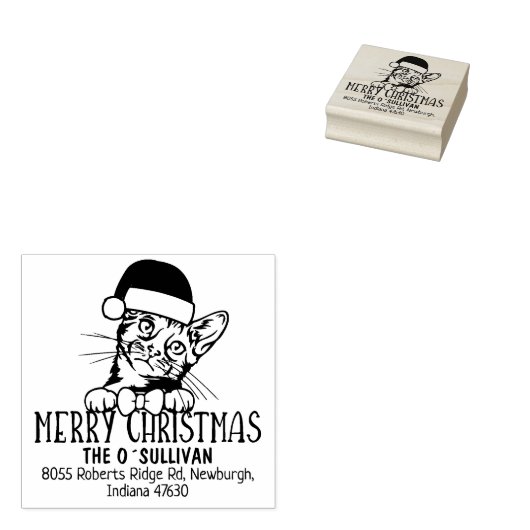 Bengaalse kat terug adres kerst rubberstempel (Gestempeld)