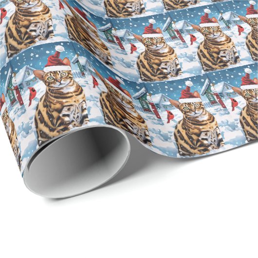 Bengaalse kat Winter Wonderland Christmas Joy Cadeaupapier (Rol Hoek)