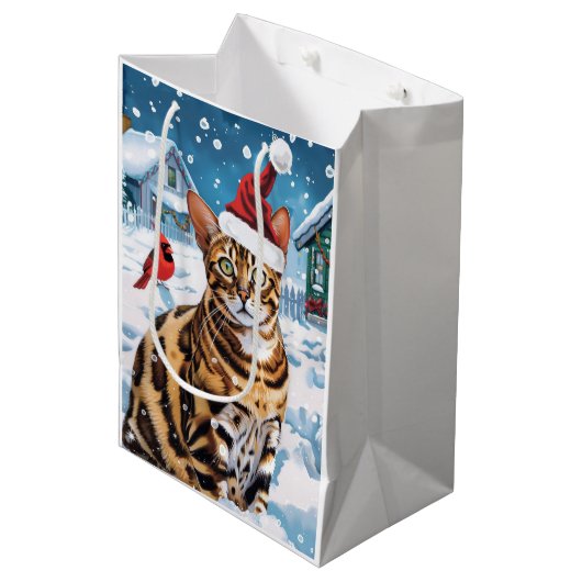Bengaalse kat Winter Wonderland Christmas Joy Medium Cadeauzakje (Voorkant Gekanteld)