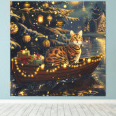Bengaalse Katten Kerst Feestelijke Reis Canvas Afdruk (Insitu (Houten vloer))