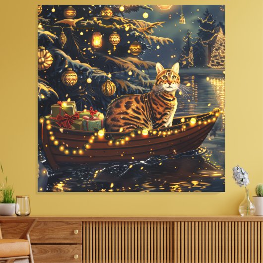 Bengaalse Katten Kerst Feestelijke Reis Canvas Afdruk (Insitu (Woonkamer))