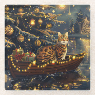 Bengaalse Katten Kerst Feestelijke Reis Glazen Onderzetter