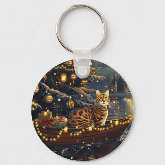Bengaalse Katten Kerst Feestelijke Reis Sleutelhanger (Voorkant)