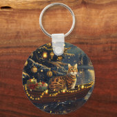 Bengaalse Katten Kerst Feestelijke Reis Sleutelhanger (Voorkant)