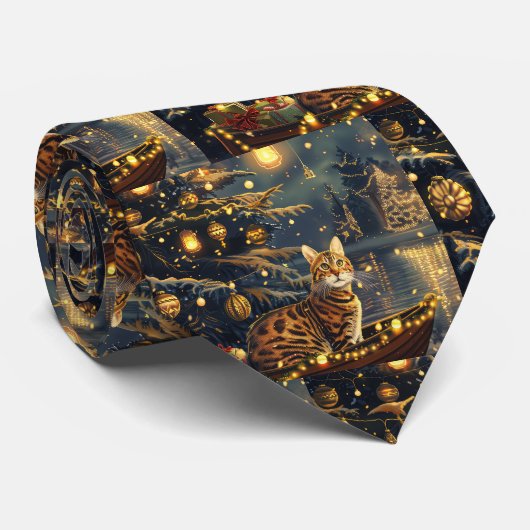 Bengaalse Katten Kerst Feestelijke Reis Stropdas (Opgerold)