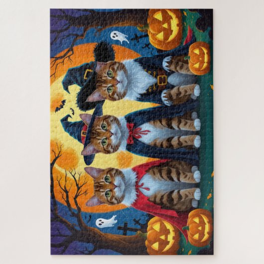 Bengaalse katten pompoen Halloween grappig Legpuzzel (Verticaal)