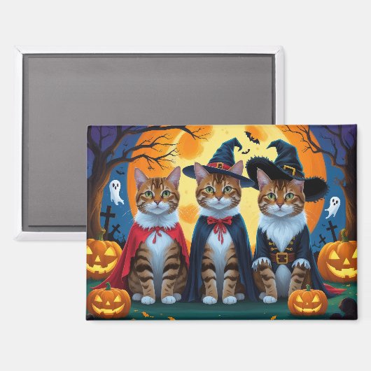 Bengaalse katten pompoen Halloween grappig Magneet (Voorkant / Achterkant)
