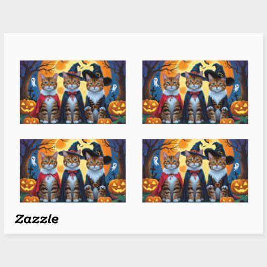 Bengaalse katten pompoen Halloween grappig Rechthoekige Sticker (Vel)