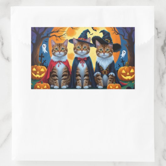 Bengaalse katten pompoen Halloween grappig Rechthoekige Sticker (Tas)