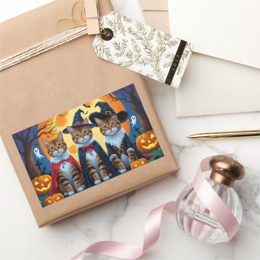 Bengaalse katten pompoen Halloween grappig Rechthoekige Sticker (Geschenken)