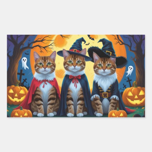 Bengaalse katten pompoen Halloween grappig Rechthoekige Sticker (Voorkant)
