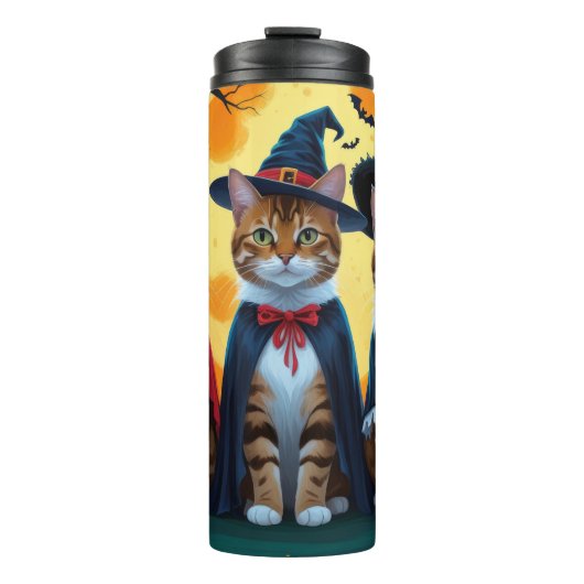 Bengaalse katten pompoen Halloween grappig Thermosbeker (Voorkant)