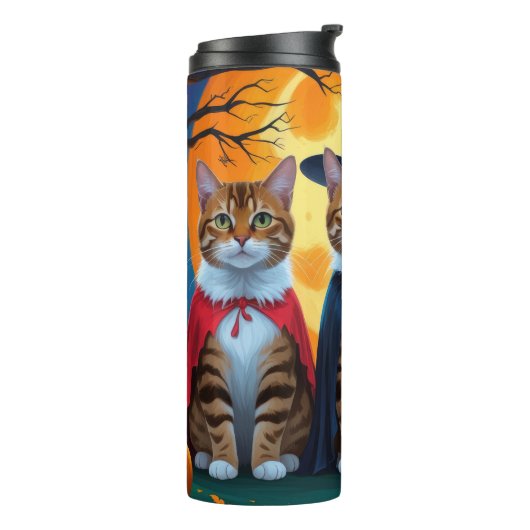 Bengaalse katten pompoen Halloween grappig Thermosbeker (Gedraaid links)