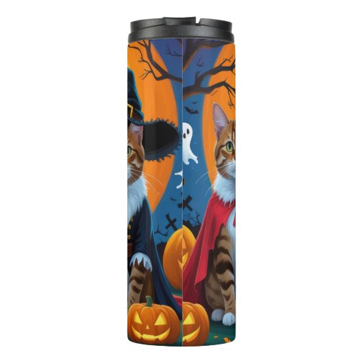 Bengaalse katten pompoen Halloween grappig Thermosbeker (Achterkant)