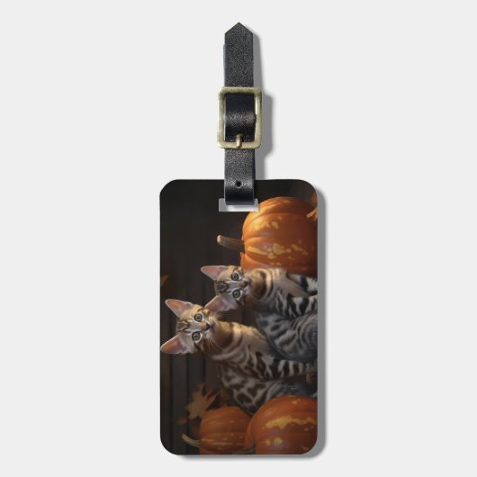 Bengaalse Kitten Herfst Delight Pompoen Bagagelabel (Voorkant verticaal)