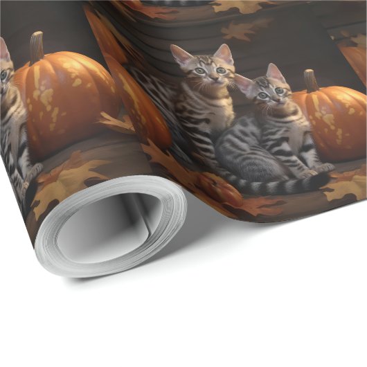 Bengaalse Kitten Herfst Delight Pompoen Cadeaupapier (Rol Hoek)