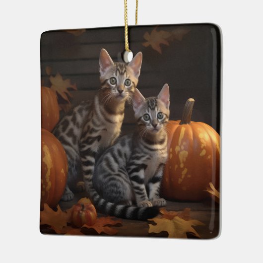 Bengaalse Kitten Herfst Delight Pompoen Keramisch Ornament (Links)