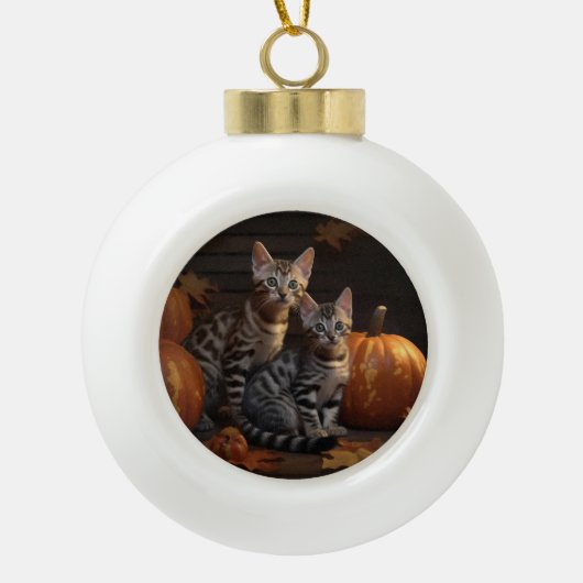Bengaalse Kitten Herfst Delight Pompoen Keramische Bal Ornament (Voorkant)