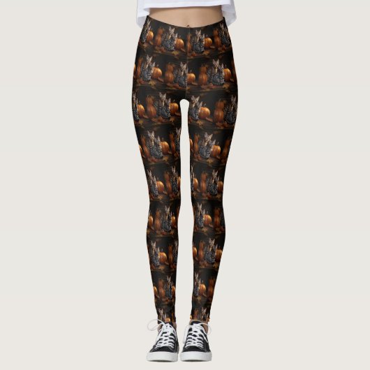 Bengaalse Kitten Herfst Delight Pompoen Leggings (Voorkant)