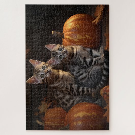 Bengaalse Kitten Herfst Delight Pompoen Legpuzzel (Verticaal)