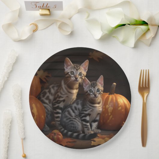 Bengaalse Kitten Herfst Delight Pompoen Papieren Bordje (Huwelijk)