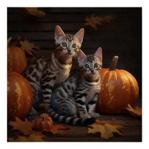 Bengaalse Kitten Herfst Delight Pompoen Perfect Poster
