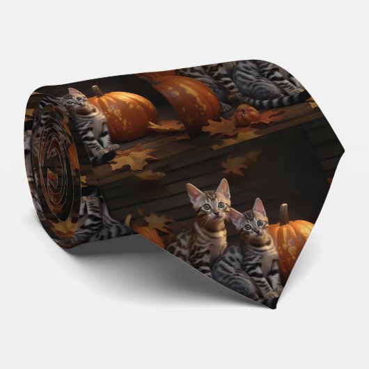 Bengaalse Kitten Herfst Delight Pompoen Stropdas (Opgerold)