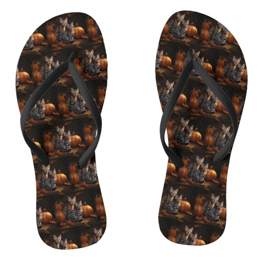 Bengaalse Kitten Herfst Delight Pompoen Teenslippers (Voetbed)