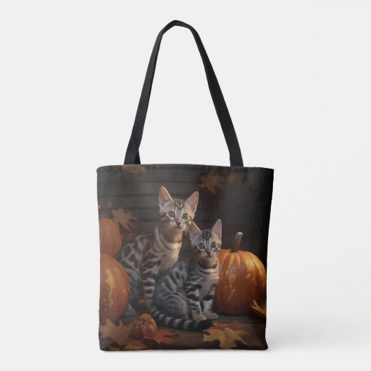 Bengaalse Kitten Herfst Delight Pompoen Tote Bag (Achterkant)