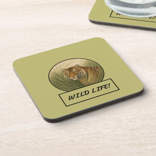 Bengaalse tijger Dark Khaki Onderzetter Set (Linkerzijde)