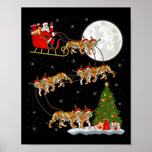 Bengaalse Tijger Kerstman Sleigh Vliegend Grappig Poster