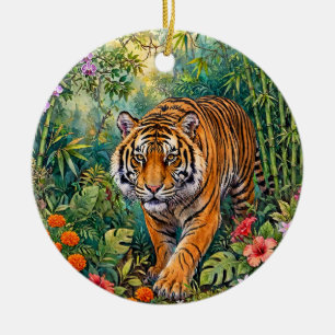 Bengaalse Tijger Levendig Bamboe Jungle Keramisch Ornament