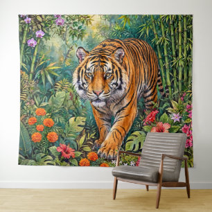 Bengaalse Tijger Levendig Bamboe Jungle Wandkleed