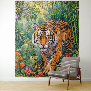 Bengaalse Tijger Levendig Bamboe Jungle Wandkleed