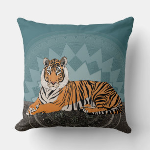 bengaalse tijger mandala blauw kussen