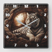 Bengaalse tijger ontspant in bos bij zonsondergang vierkante klok (Voorkant)