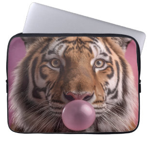 Bengaalse Tijger Portret Blaast Roze Bubble Gum Laptop Sleeve