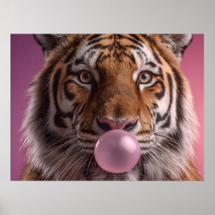 Bengaalse Tijger Portret Blaast Roze Bubble Gum Poster