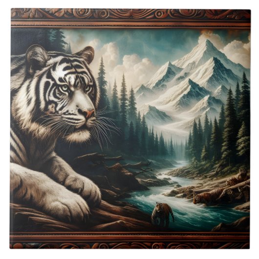 Bengaalse tijger rust bij Mountain River Tegeltje (Voorkant)