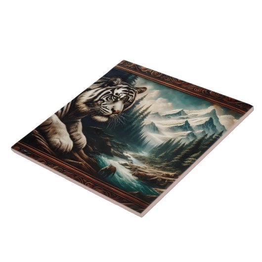 Bengaalse tijger rust bij Mountain River Tegeltje (Zijkant)